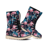 Japanese Koi And Chrysanthemums Print Winter Boots