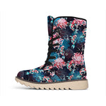 Japanese Koi And Chrysanthemums Print Winter Boots