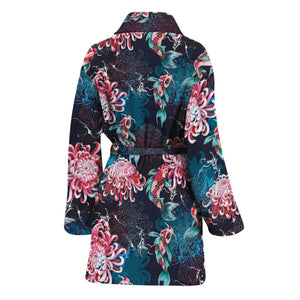 Japanese Koi And Chrysanthemums Print Women's Bathrobe