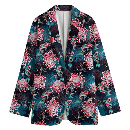 Japanese Koi And Chrysanthemums Print Women's Blazer