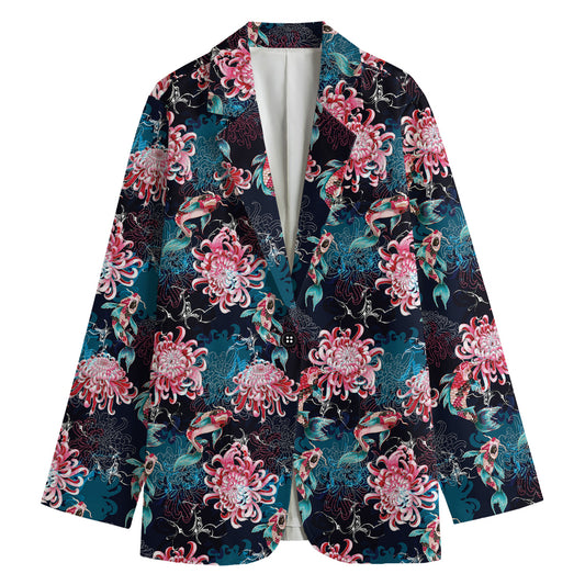 Japanese Koi And Chrysanthemums Print Women's Blazer