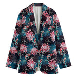Japanese Koi And Chrysanthemums Print Women's Blazer