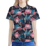 Japanese Koi And Chrysanthemums Print Women's Polo Shirt