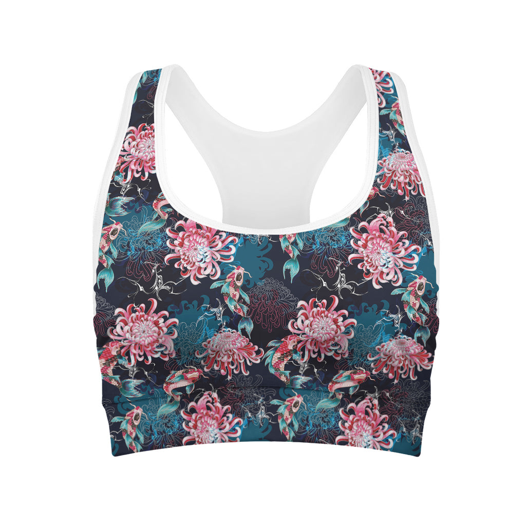 Japanese Koi And Chrysanthemums Print Women's Sports Bra