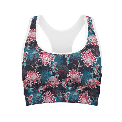 Japanese Koi And Chrysanthemums Print Women's Sports Bra