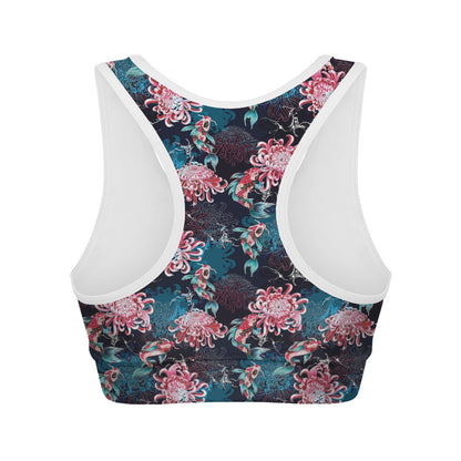 Japanese Koi And Chrysanthemums Print Women's Sports Bra
