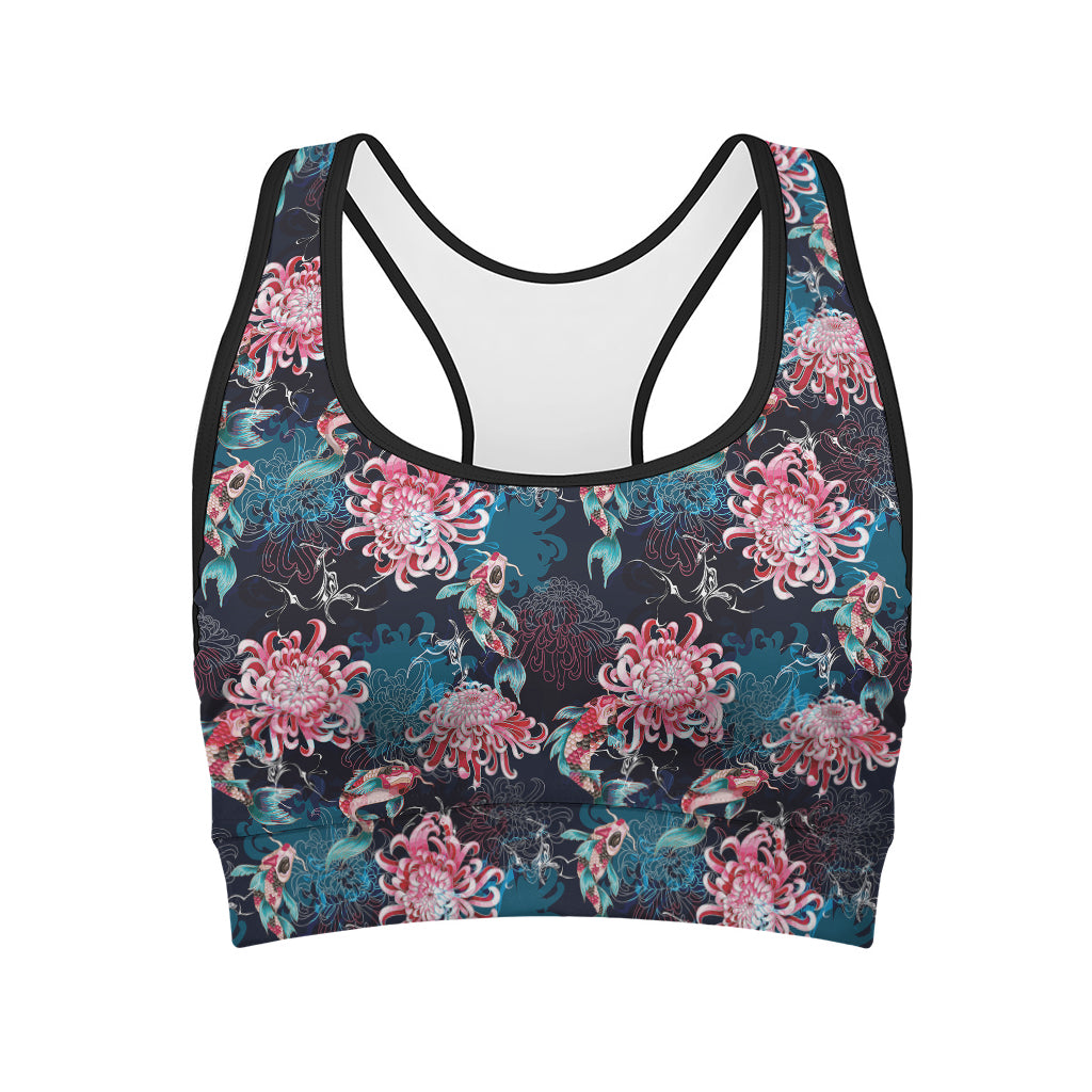 Japanese Koi And Chrysanthemums Print Women's Sports Bra