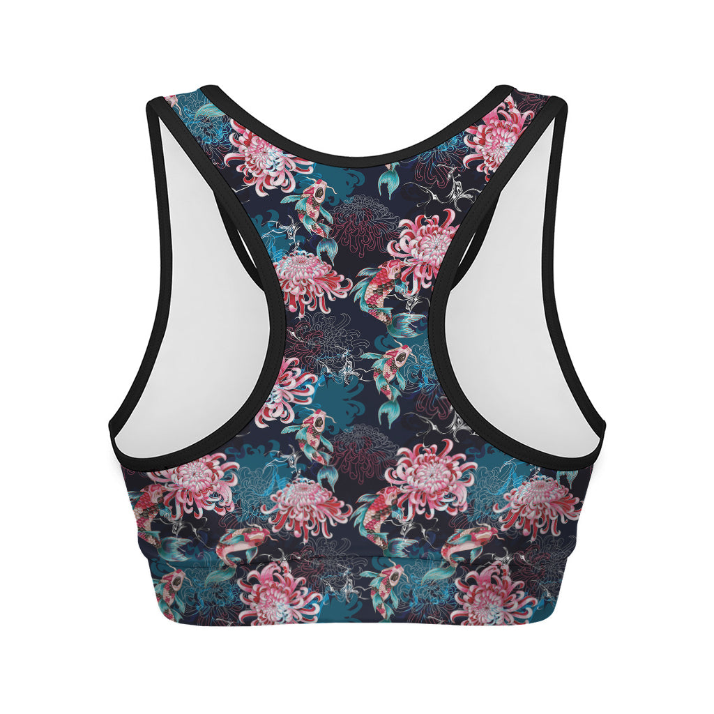 Japanese Koi And Chrysanthemums Print Women's Sports Bra