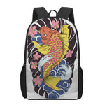 Japanese Koi And Flower Tattoo Print 17 Inch Backpack