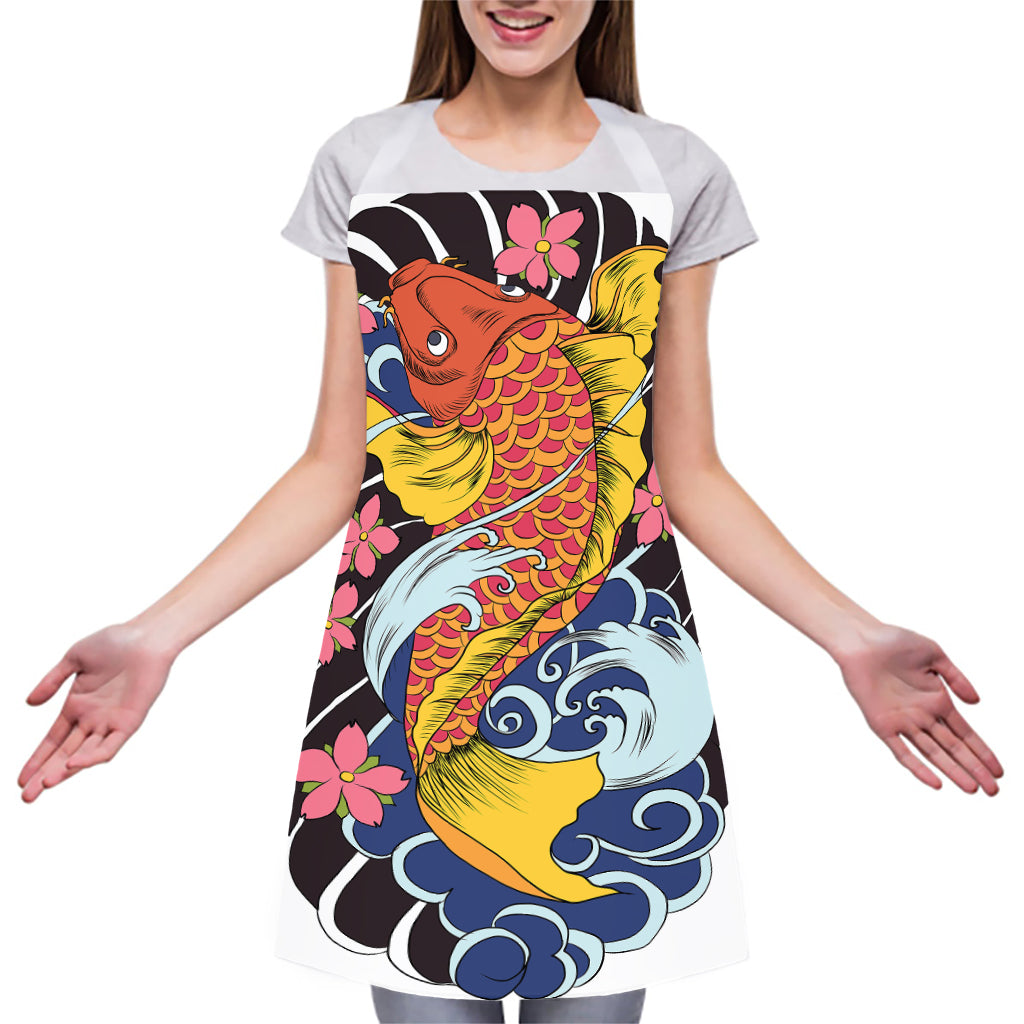 Japanese Koi And Flower Tattoo Print Adjustable Apron