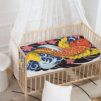 Japanese Koi And Flower Tattoo Print Baby Crib Sheet