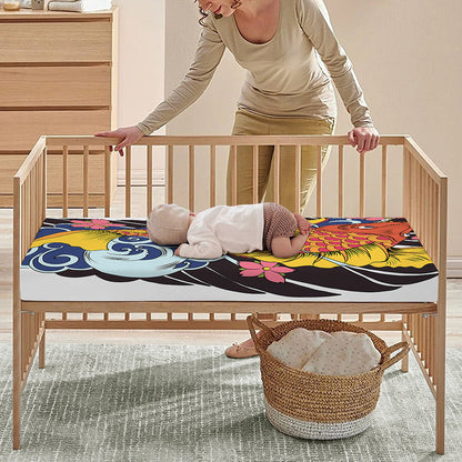Japanese Koi And Flower Tattoo Print Baby Crib Sheet