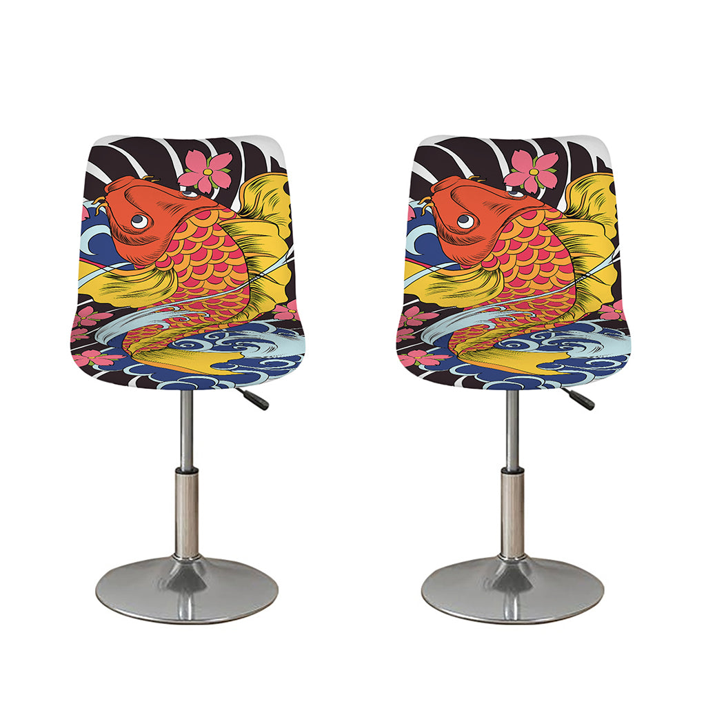 Japanese Koi And Flower Tattoo Print Bar Stool Covers