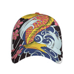 Japanese Koi And Flower Tattoo Print Baseball Cap