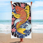 Japanese Koi And Flower Tattoo Print Beach Towel