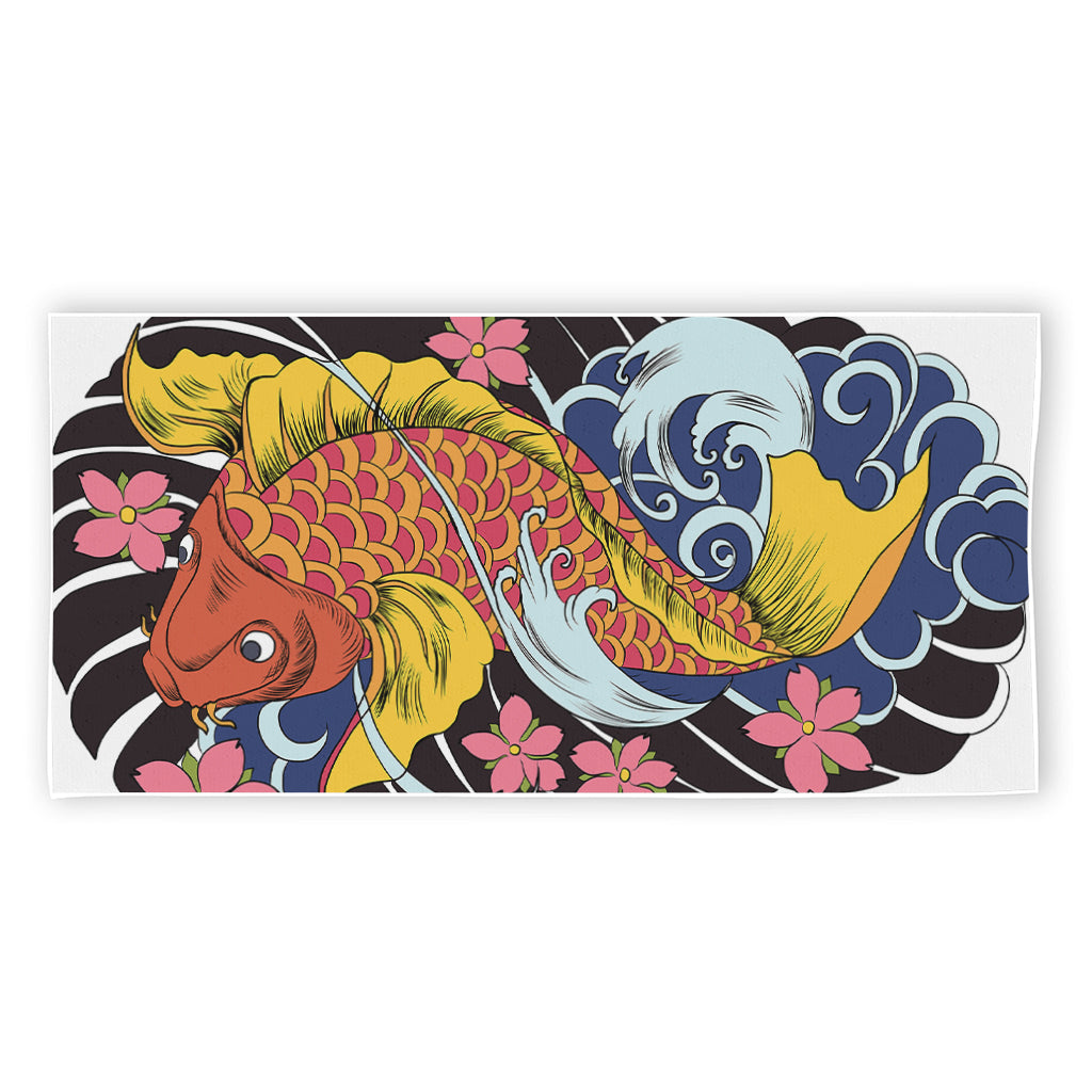 Japanese Koi And Flower Tattoo Print Beach Towel