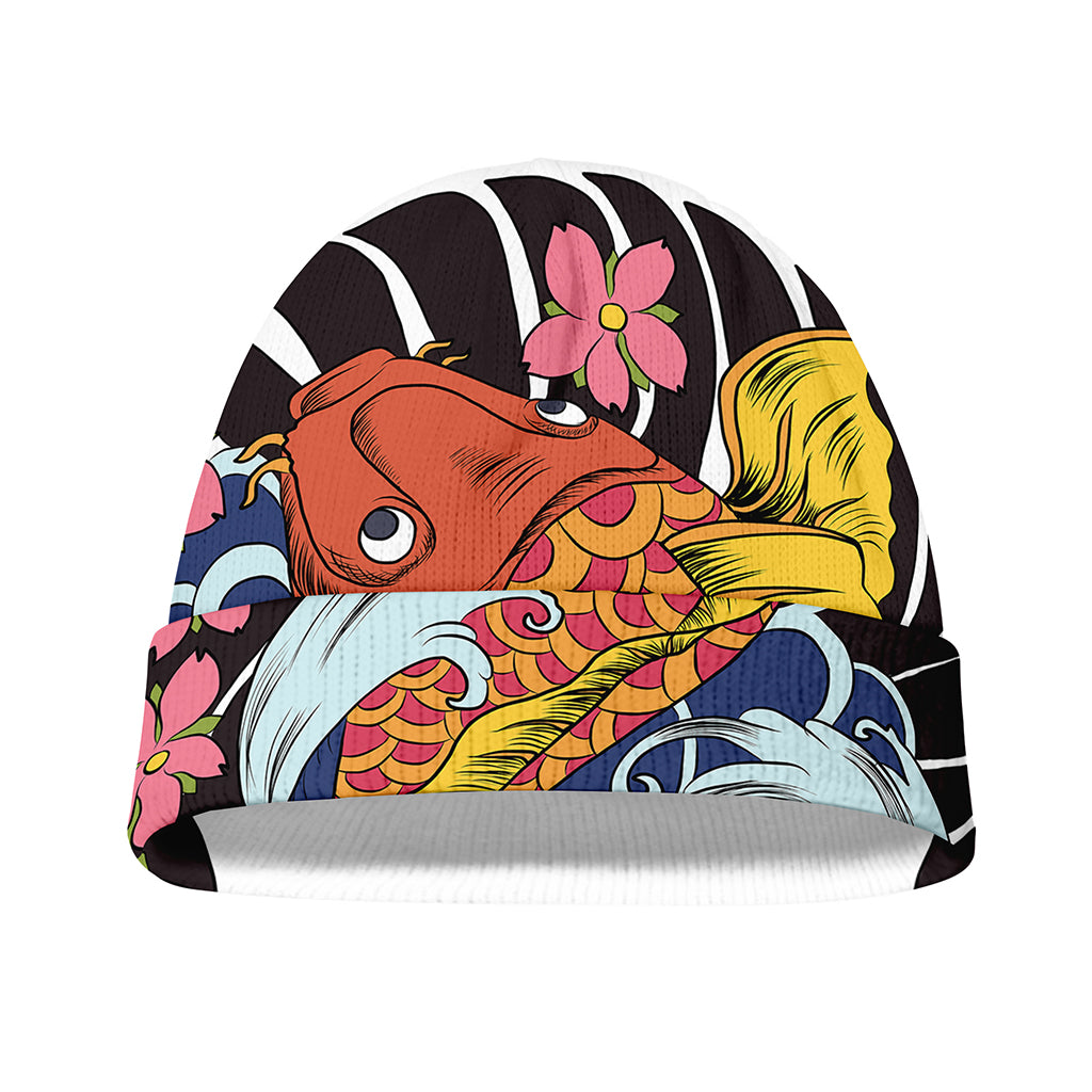 Japanese Koi And Flower Tattoo Print Beanie