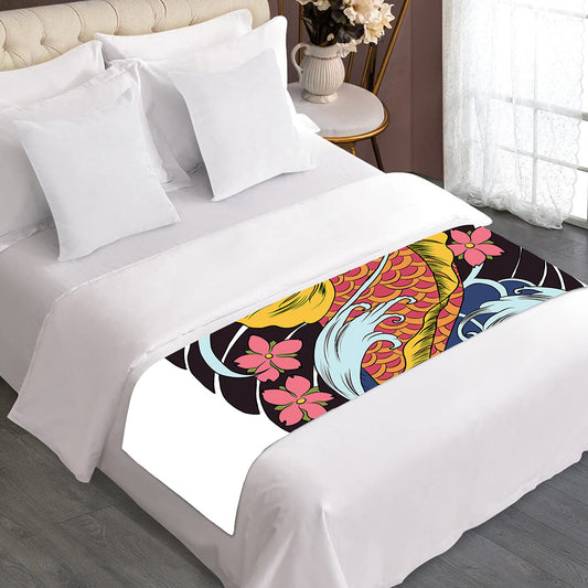 Japanese Koi And Flower Tattoo Print Bed Runner