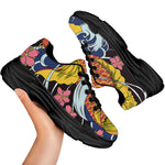 Japanese Koi And Flower Tattoo Print Black Chunky Shoes