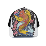 Japanese Koi And Flower Tattoo Print Black Mesh Trucker Cap