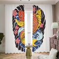 Japanese Koi And Flower Tattoo Print Dimout Pencil Pleat Curtains
