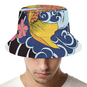 Japanese Koi And Flower Tattoo Print Bucket Hat