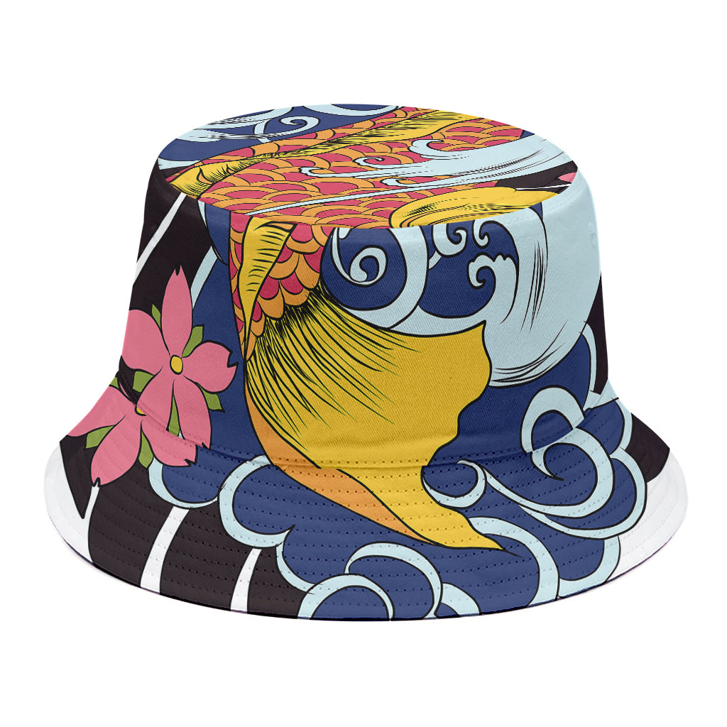 Japanese Koi And Flower Tattoo Print Bucket Hat