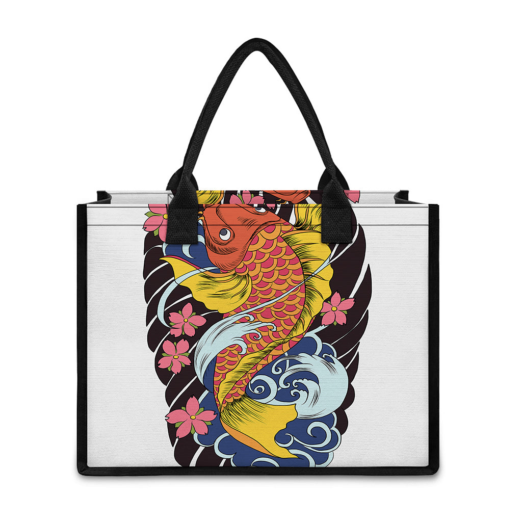 Japanese Koi And Flower Tattoo Print Canvas Tote Bag