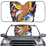 Japanese Koi And Flower Tattoo Print Car Windshield Sun Shade