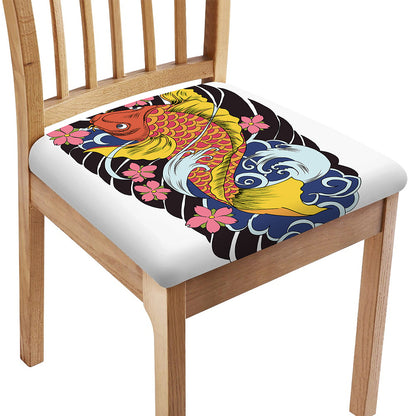 Japanese Koi And Flower Tattoo Print Chair Cushion Cover