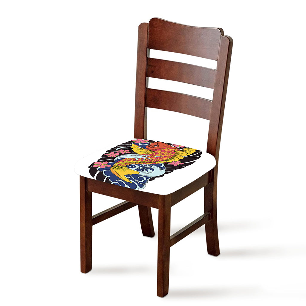 Japanese Koi And Flower Tattoo Print Chair Cushion Cover