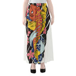 Japanese Koi And Flower Tattoo Print Chiffon Maxi Skirt