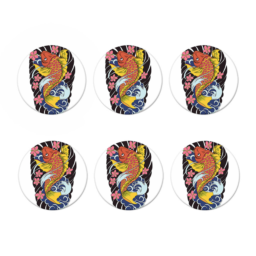 Japanese Koi And Flower Tattoo Print Coaster Set
