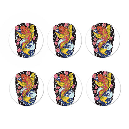 Japanese Koi And Flower Tattoo Print Coaster Set