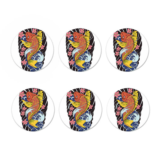 Japanese Koi And Flower Tattoo Print Coaster Set
