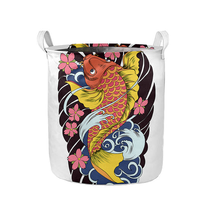 Japanese Koi And Flower Tattoo Print Collapsible Laundry Basket