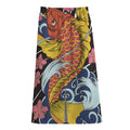 Japanese Koi And Flower Tattoo Print Cotton Front Slit Maxi Skirt