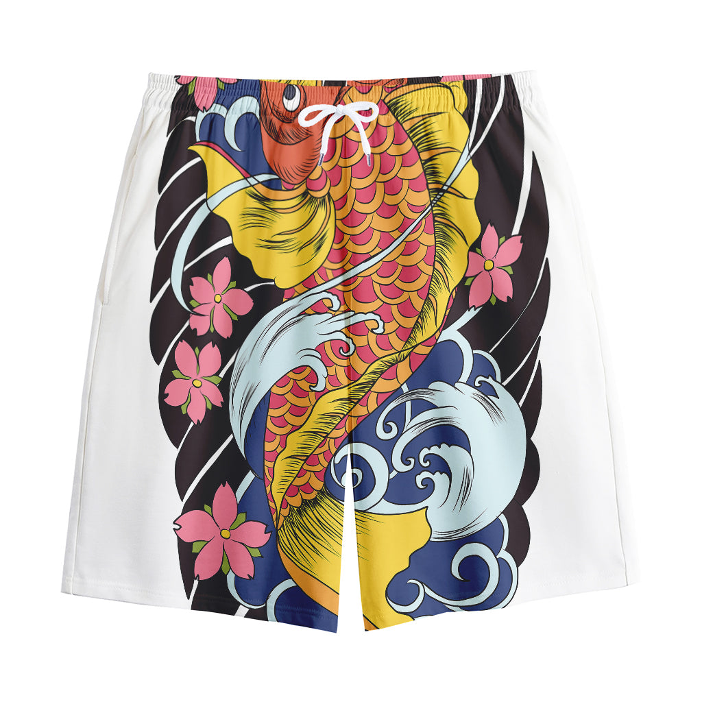 Japanese Koi And Flower Tattoo Print Cotton Shorts