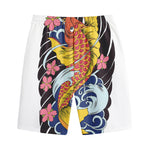 Japanese Koi And Flower Tattoo Print Cotton Shorts