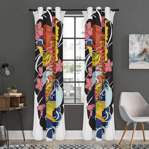 Japanese Koi And Flower Tattoo Print Curtain