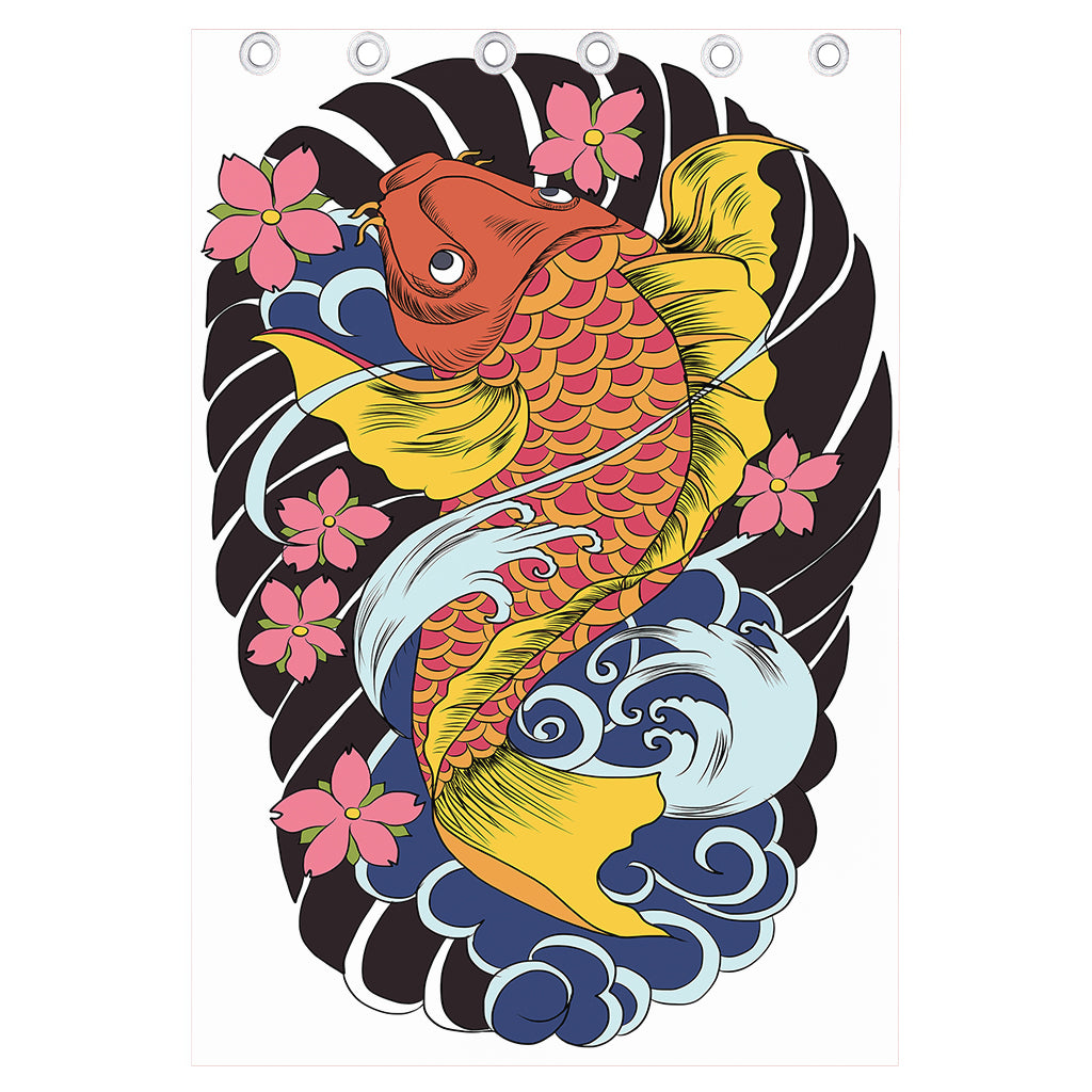 Japanese Koi And Flower Tattoo Print Curtain