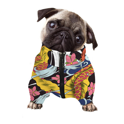 Japanese Koi And Flower Tattoo Print Dog Zip Up Jacket