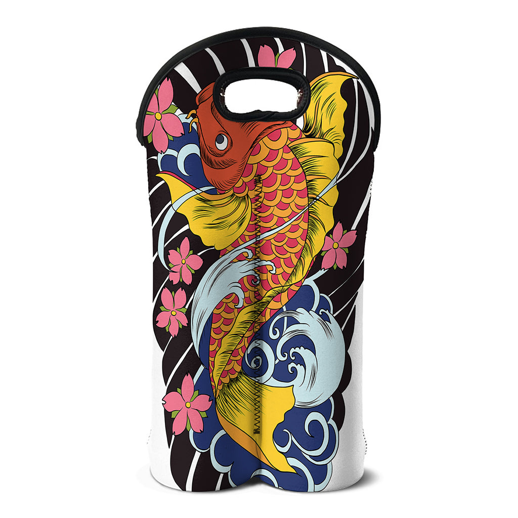 Japanese Koi And Flower Tattoo Print Double Neoprene Wine Tote