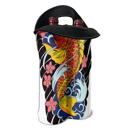 Japanese Koi And Flower Tattoo Print Double Neoprene Wine Tote