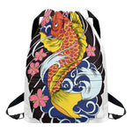 Japanese Koi And Flower Tattoo Print Drawstring Backpack
