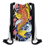 Japanese Koi And Flower Tattoo Print Drawstring Backpack