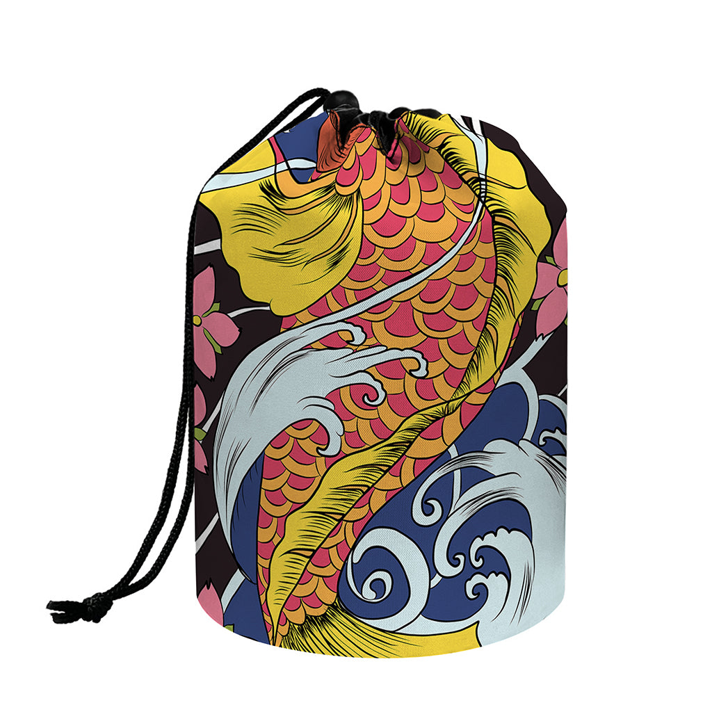 Japanese Koi And Flower Tattoo Print Drawstring Makeup Bag