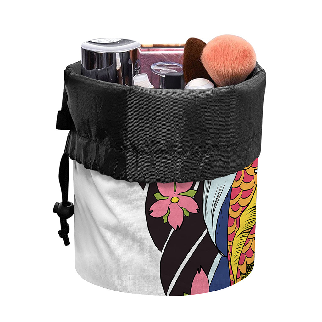 Japanese Koi And Flower Tattoo Print Drawstring Makeup Bag