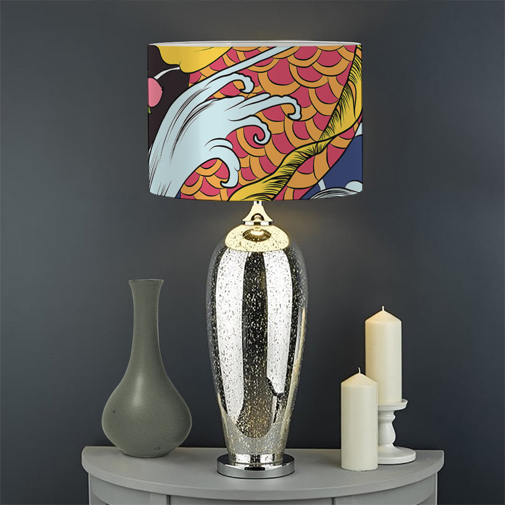 Japanese Koi And Flower Tattoo Print Drum Lamp Shade