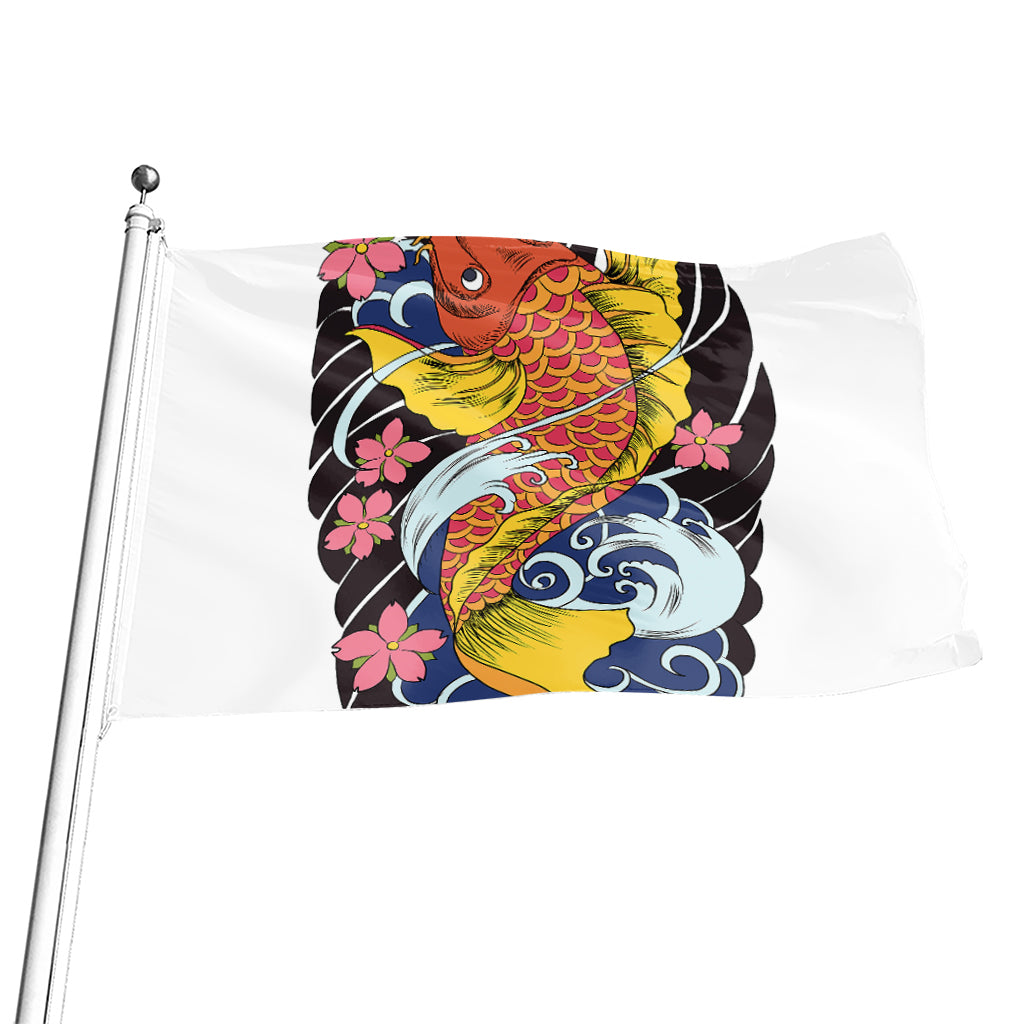 Japanese Koi And Flower Tattoo Print Flag